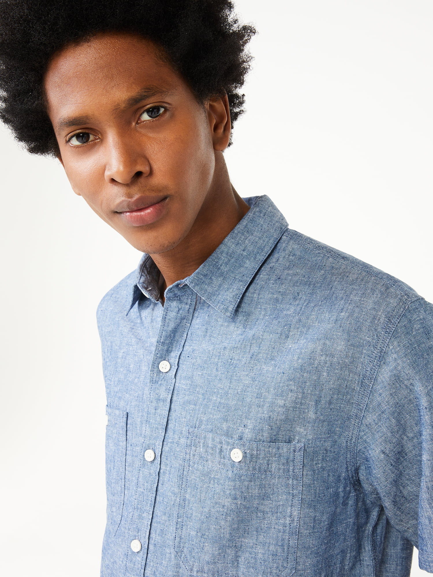Free Assembly Men's Everyday Short Sleeve Chambray Shirt