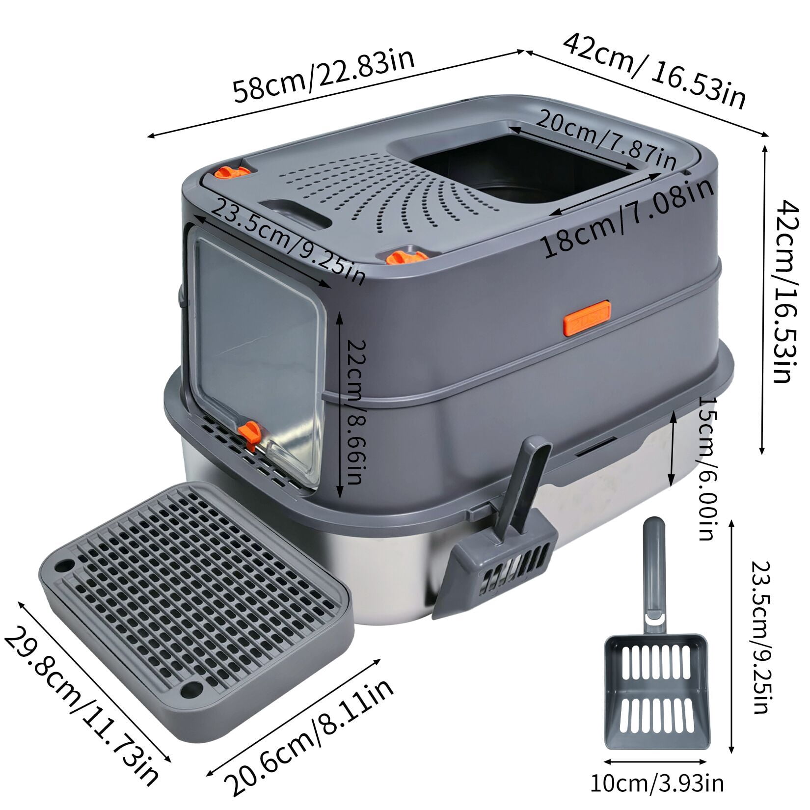 BingoPaw Cat Litter Box Enclosed Cat Kitty Litter Box with Stainless Steel Tray Pan, Scoop