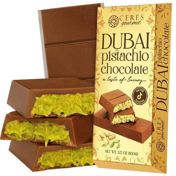 Ceres Gourmet Dubai Chocolate Bar Pistachio with White Chocolate Kunafa 3.5 Oz