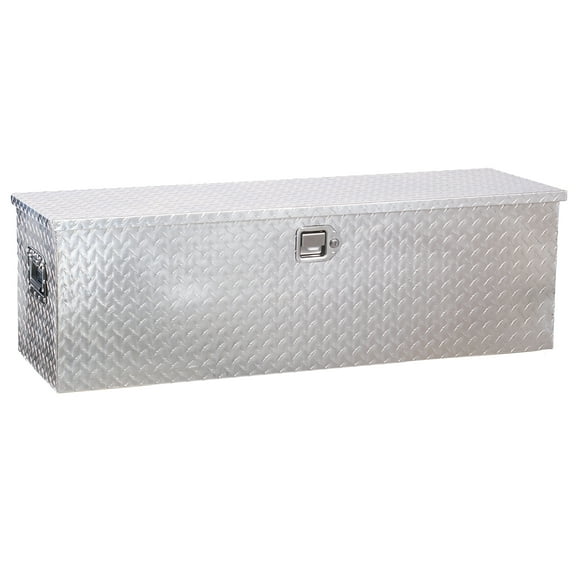 KFFKFF Heavy-Duty Aluminum Truck Bed Toolbox, Diamond Plate Storage Chest with Side Handles and Locking Mechanism, Organizer for Trailers, Pickups, Truck Beds, and RVs, 49"x15"x15", Silver