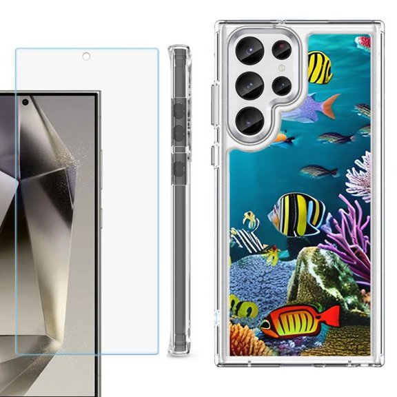 OneToughShield ® Case Compatible with Samsung Galaxy S24 Ultra, Shockproof Bumper Phone Case, with Tempered Glass Screen Protector - Underwater