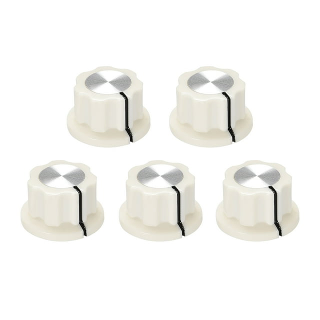 Uxcell 6.4mm Eje de agujero Potenciómetro Control de volumen perillas de efecto Pedal perillas blancas 5 piezas