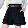 thumbnail image 3 of Swim Shorts Women Soft Pleated Super Pocket Casual High Summer Wide Loose Fit Waist Leg Corduroy Bermuda Cargo Board Gym Black Bottoms Sizes 2XL, 3 of 4