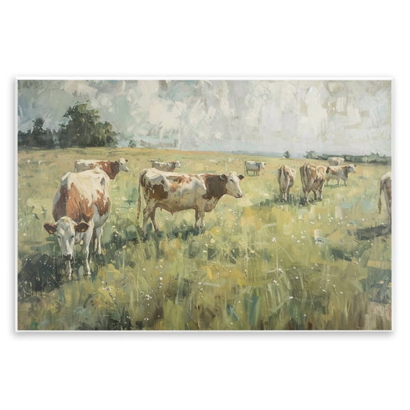 Stupell Industries Roaming Cows in Grasslands Landscape & Nature Painting Unframed Art Print Wall Art, 15 x 10