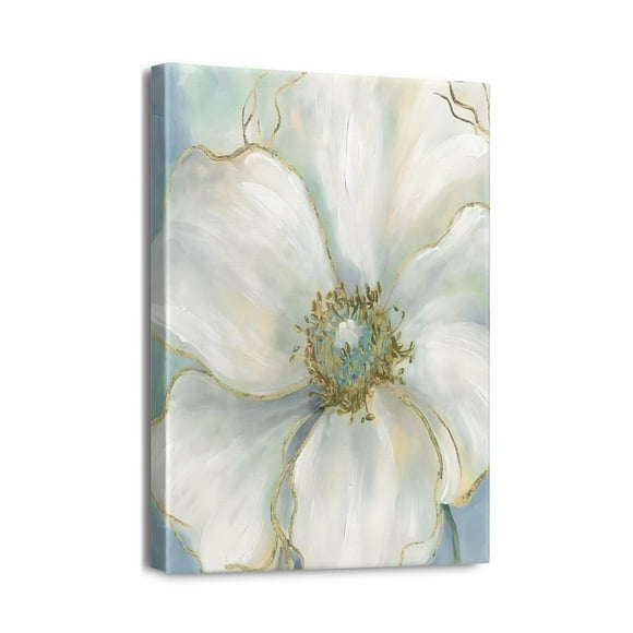 Vintage Navy Blue Flower Painting - Abstract Canvas Wall Art for Bathroom Décor, Sophisticated Gray Bedroom Accent, Exquisite Print, 12X16 inches