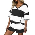 thumbnail image 2 of gbyLJF Two Piece Short Set for Women Color Blocked Short Sleeve Shorts Set Casual Matching Summer Sets, 2 of 7