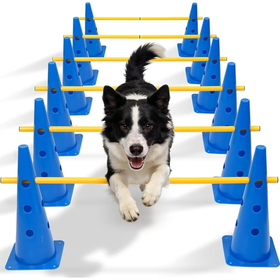 18.9" Dog Agility Training Hurdle Cone Set, Dog Agility Course Backyard Set with Height Adjustable Crossbar, Dog Agility Equipment for Obedience, Rehabilitation, Starter(xxw)