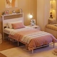 thumbnail image 3 of White Twin Size Bed Frames with Wood Headboard Shelf for Girls, Boys & Students, 3 of 9