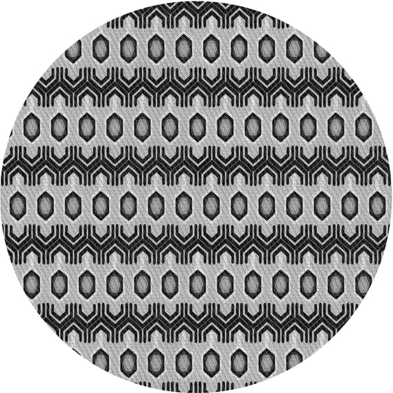 Ahgly Company Machine Washable Indoor Round Transitional Dark Gray Black Area Rugs, 5' Round