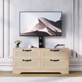 thumbnail image 2 of Centro de entretenimiento farmhouse para TV hasta 70'' – Mueble de madera con 4 cajones y puertas de ratán – Soporte ajustable – Almacenaje moderno – Color natural (log) –Ideal para salón o dormitorio, 2 of 8