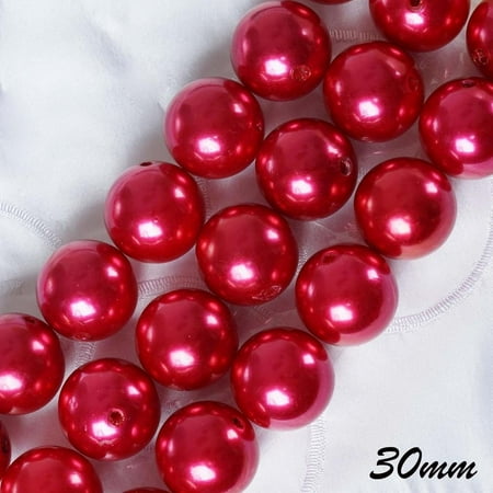 Big Faux Pearl - 30MM BIG Faux Pearl Beads Vase Filler Flower Centerpiece Wedding - Red - 35 PCS