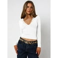 thumbnail image 4 of Women'S Long Sleeve Tops Going Out V Neck Crop Lace Mesh Slim Fitted Shirts White XL, 4 of 9