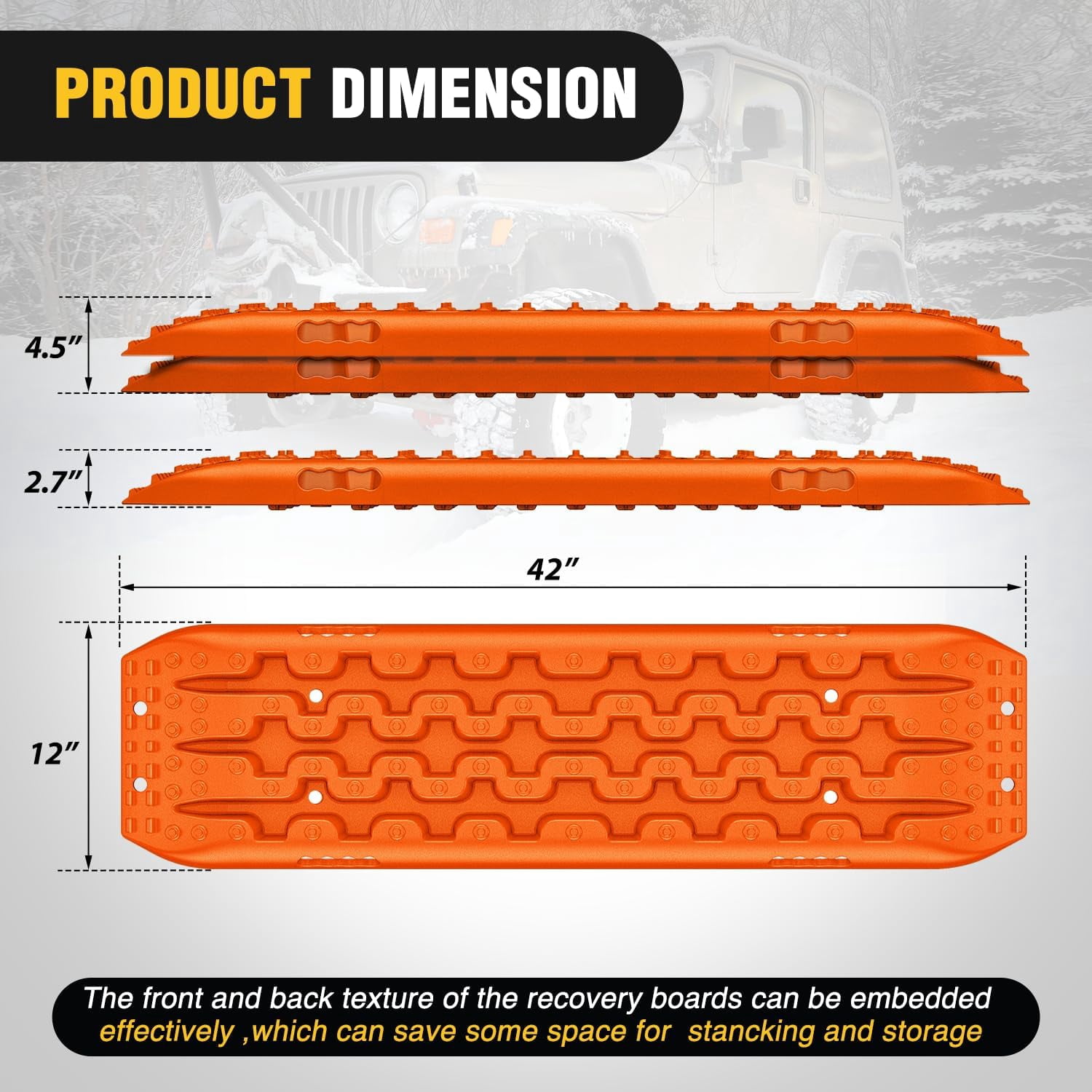 Nilight Recovery Off-road Traction Boards Emergency Tire Mats For 4WD 4X4 Mud Sand Snow with 2PCS Mounting kit Zipper Bag 2 leashes (Orange)