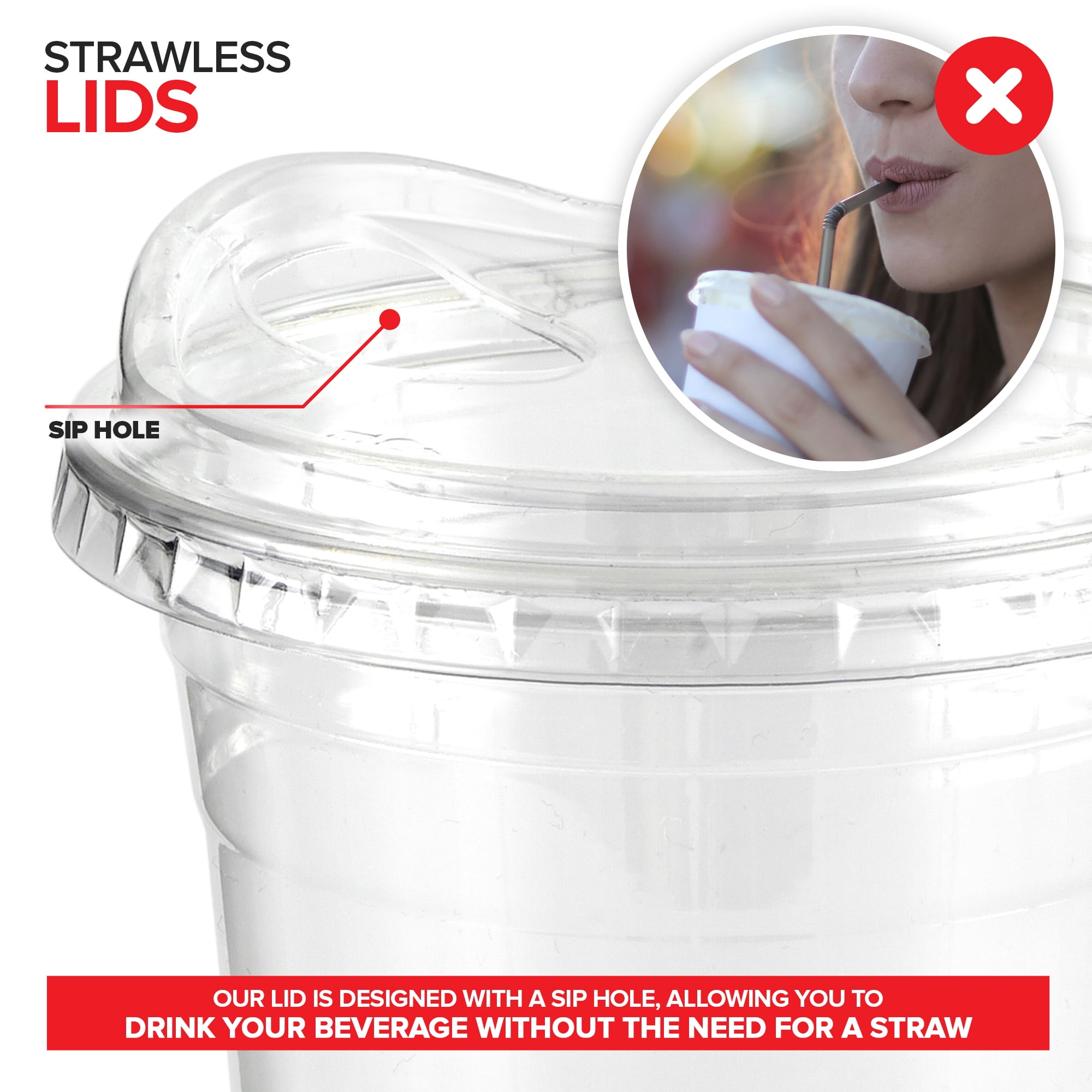 Stock Your Home 16 oz Clear Plastic Cups with Lids, Disposable, Strawless  Sip Lids, Bulk Set of 50 - Walmart.com