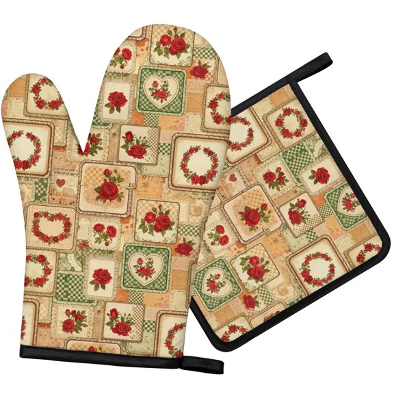 Pioneer Flower Floral Print Pattern 1-Pack Oven Mitts Set, Heat Resistant Kitchen Gloves, 7.7" X 12"