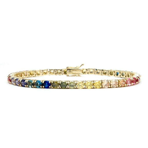 CZ Round Rainbow Sapphire Tennis Bracelet 4mm,Round Cut Multi-Color Gemstone bracelet, 925 Sterling Silver