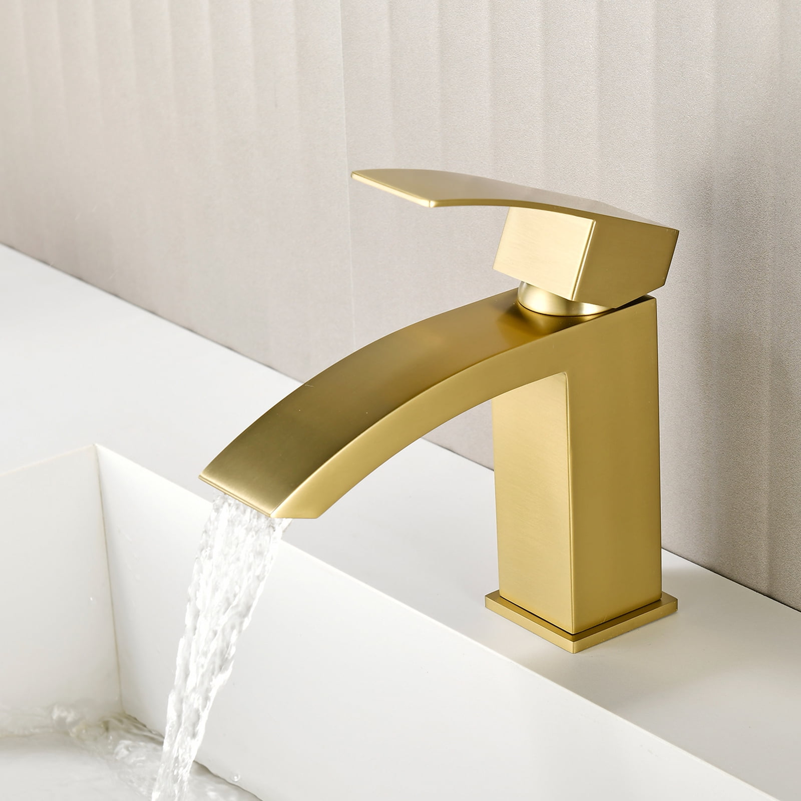 Cobbe Single-Handle Bathroom Sink Faucet for Vanity Singl-Hole Installation with Low-Arc Spout and Pop-Up Drain Brushed Gold