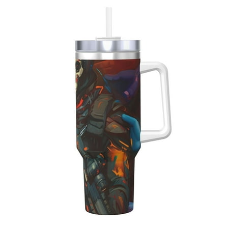 

Fuzoiu Vibrant Skull Soldier Print 40OZ Ice Bully Stainless Steel Insulated Cup with Handle and Straw - Perfect for Travel and Sports