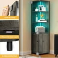 thumbnail image 5 of DWVO 71.1“ Corner Cabinet with LED Lights, Tall Corner Storage Cabinet with Door & Shelves, Wooden Display Corner Shelf, Corner Bookshelf and Bookcase, for Kitchen, Living Room or Bedroom, Gray (1 PC), 5 of 6