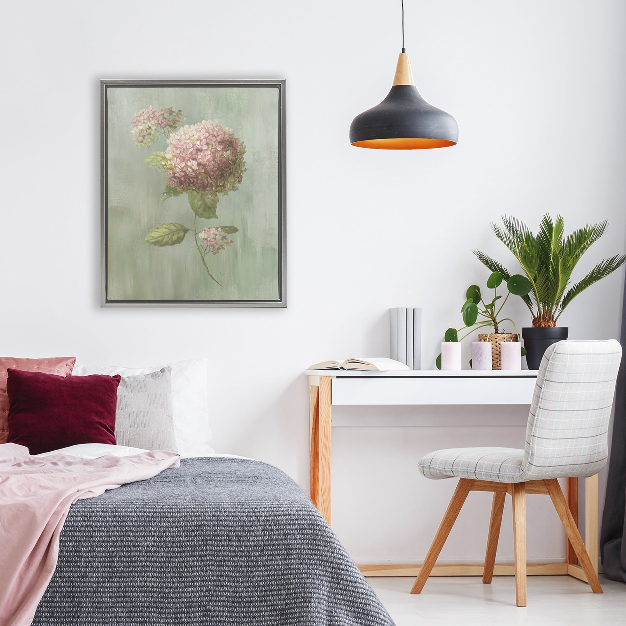 Stupell Industries Single Hydrangea Bushel Gray Framed Floater Canvas Wall Art, design by Nan