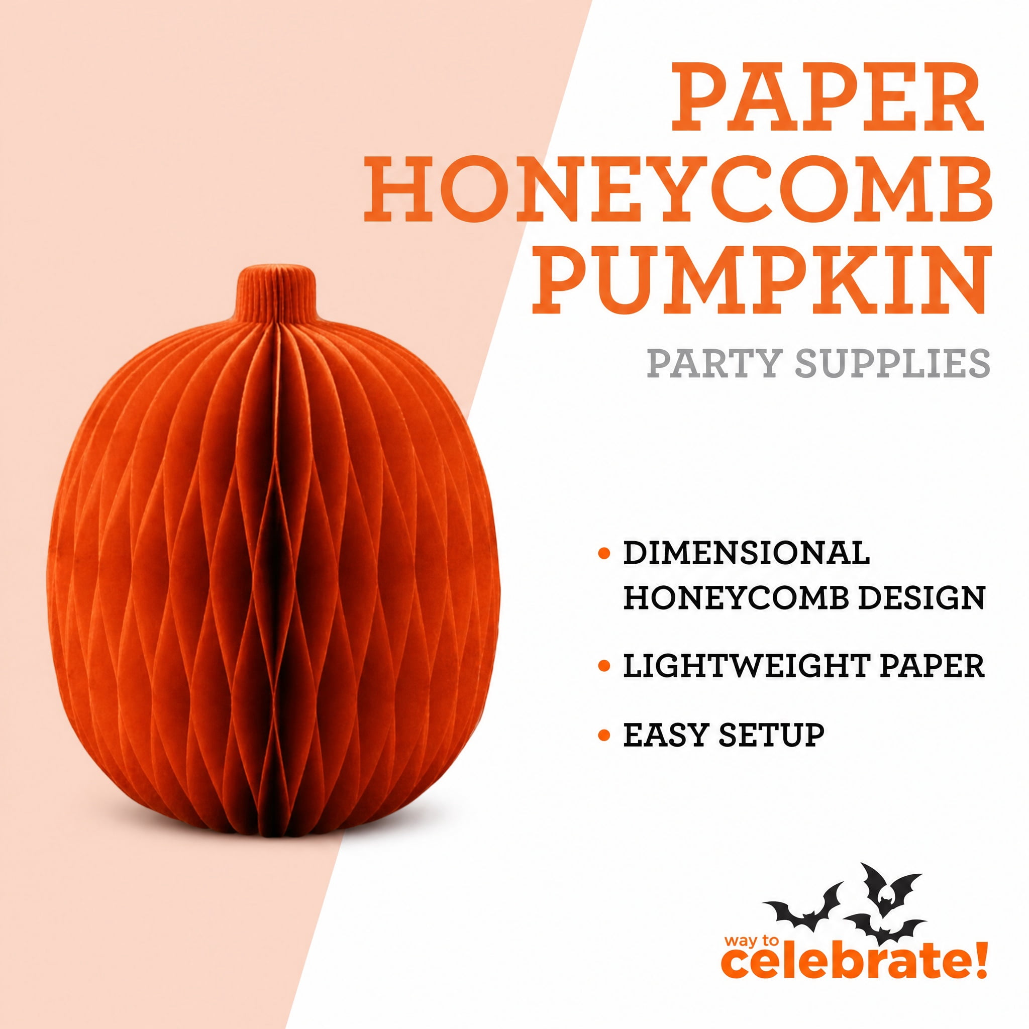 Paper Honeycomb Pumpkin Decoration, Orange, 11.8", Halloween by Way To Celebrate