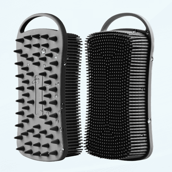 Exfoliating Silicone Body Scrubber, Hair Scalp Massager, 2 in 1 Bath and Shampoo Brush for Men, Women,Baby Sensitive Skin Care, Easy to Clean, Lather Nicely, More Hygienic 1 Pack (Black)