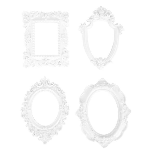4Pcs Vintage Photo Frame Resin Picture Frame Decor Desktop Photo Holder (White)