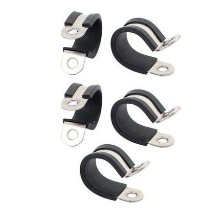 

5Pcs 18mm Dia Rubber Lined R Shaped Stainless Steel Tube Pipe Clips Clamp Cable