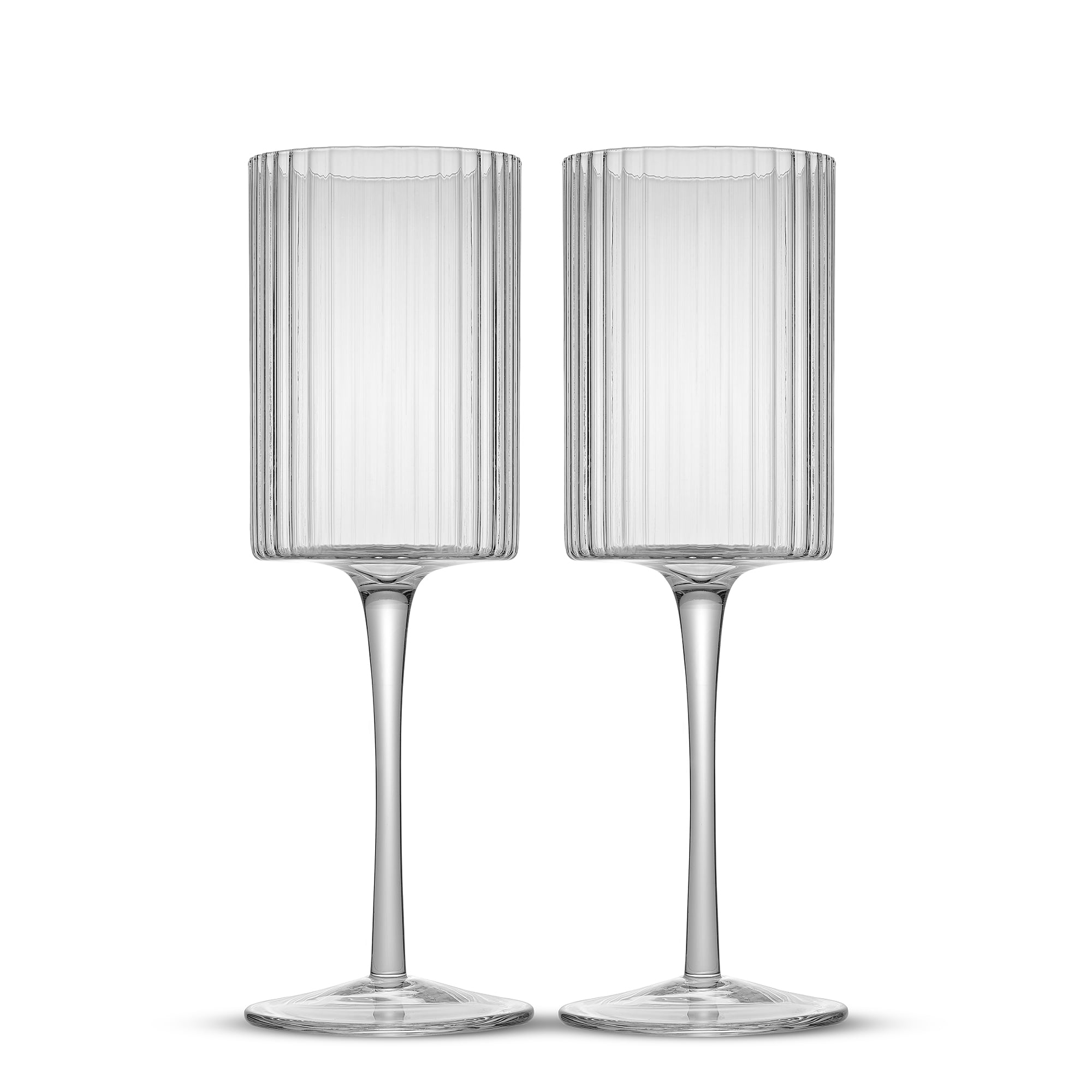 JoyJolt Elle Fluted Cylinder White Wine Glasses, Set of 2