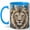 Blue, variant on Jeweled Lion Coffee Mug, White Lion Mug, Ceramic 11 oz