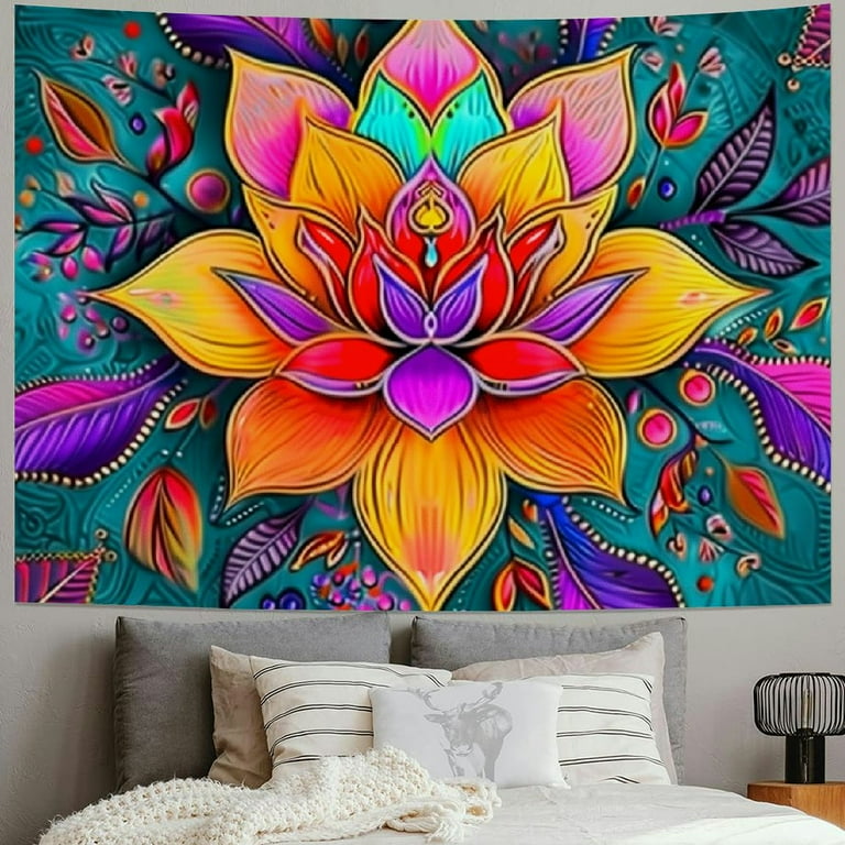 Shiartex Colorful Mandala Tapestry Hippie Bohemian Wall Hanging Indian Lotus Flower Wall Tapestry Decor Large Flannel Beach Blanket for Living Room Dorm Bedroom Home 50x40inch Walmart