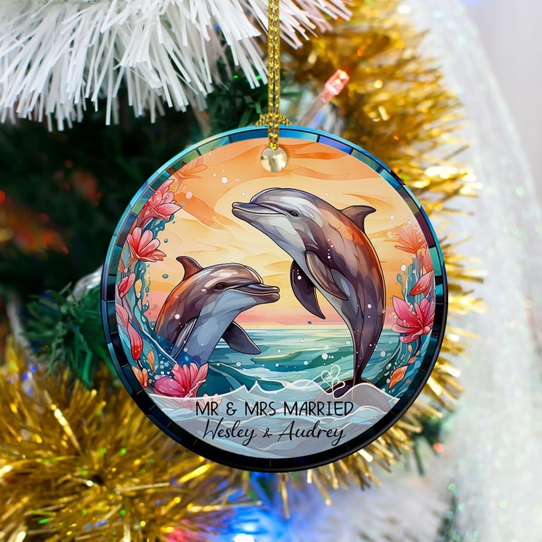 Custom 'Our 1st Christmas Married' Ornament 2025 - Personalized Ceramic Avocado Couple Keepsake