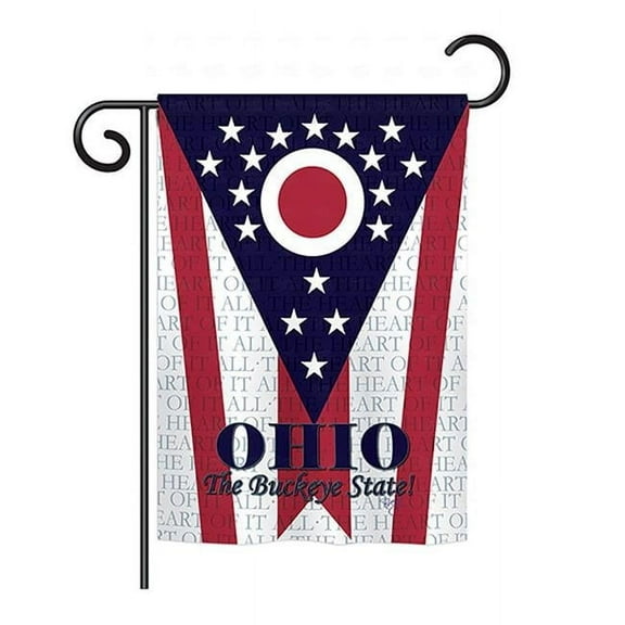 Breeze Decor BD-SS-GS-108175-IP-BO-D-US13-BD 13 x 18.5 in. Ohio Americana States Impressions Decorative Vertical Double Sided Garden Flag Set with Banner Pole
