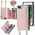 thumbnail image 2 of Crossbody Phone Case for iPhone 7 Plus with Card Holder,iPhone 8 Plus Magnetic Purse Case with Lanyard Strap for Women Men,PU Leather Zipper Lattice Pattern Travel Case 5.5 Inch (Rosegold), 2 of 16
