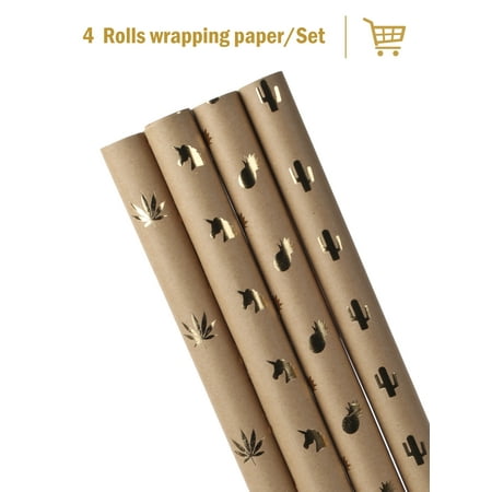 LaRibbons Foil Kraft Gift Wrapping Paper Bundle, Unicorn/Pineapple/Cactus/Cannabis, 16 Sheets Wrapping Paper