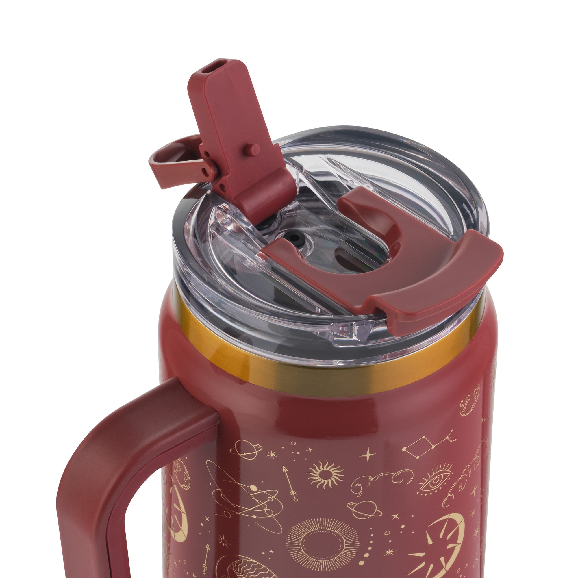 Thyme & Table 32oz Stainless Steel Luna Tumbler with Handle and Dual Straw Lid, Red Zodiac