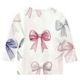 thumbnail image 4 of Ugoldhm Shirts for Girls Bow Print Crewneck Casual Tops 3/4 Sleeve Blouse for 3-12 Years, 4 of 4