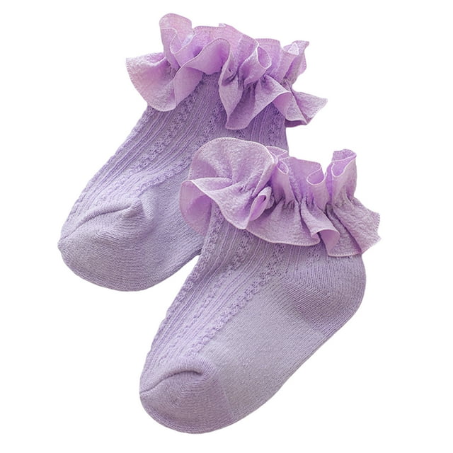 Faithtur Baby Girls Princess Ruffle Socks Elastic Kids Crew Socks Breathable Walking Socks for Toddler Infant