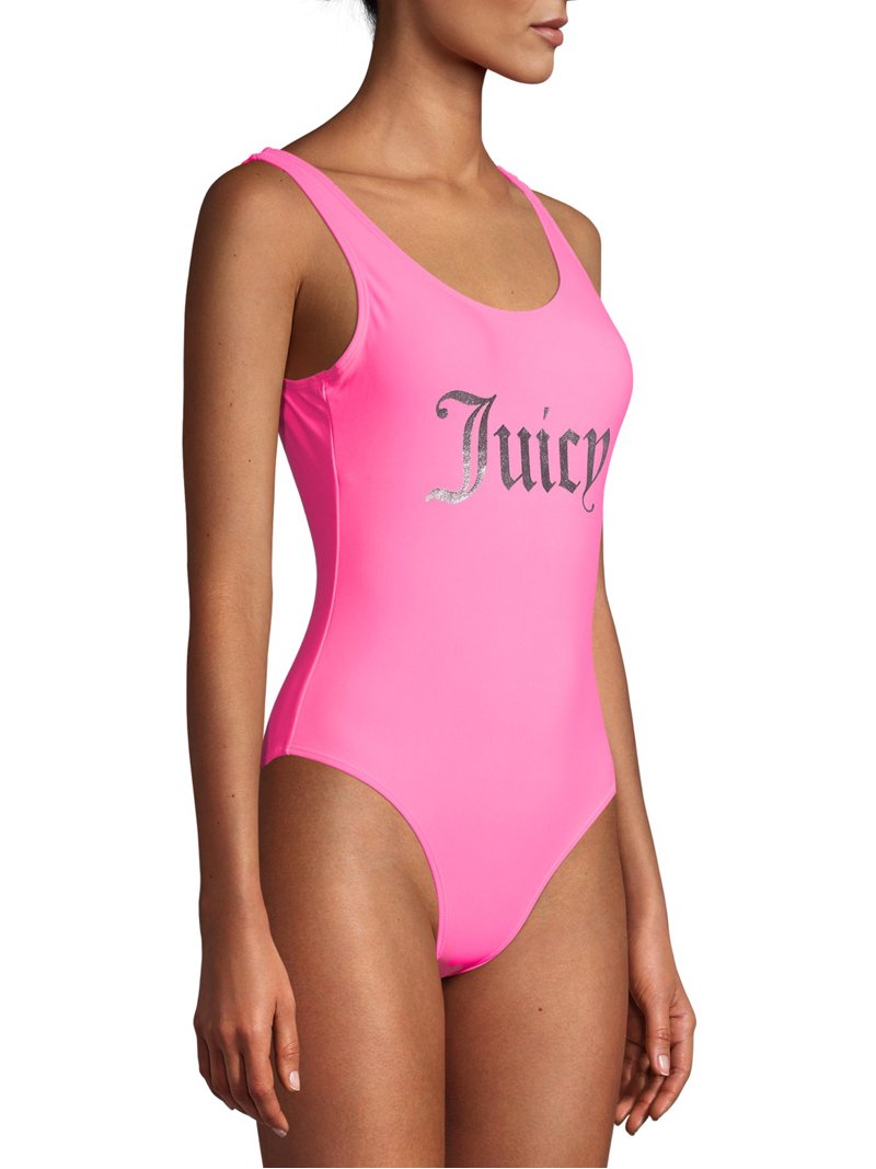 Juicy Couture Womens One-Piece Swimsuit With Foil Verbiage Logo