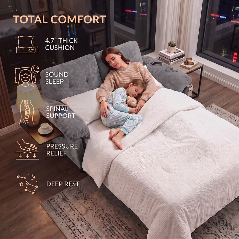 Gewnee 58" Convertible Sofa Bed, Loveseat Sleeper Sofa with USB Ports, Side Table& 6-in-1 Adjustable Backrest, Pull Out Sofa with Pillows for Small Spaces,Chenille(Gray)