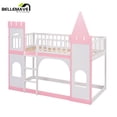 thumbnail image 6 of Bellemave Pink Twin over Twin Kids Castle-shaped Bunk Bed with Ladder for Girls Boys, Twin Size Wood Kids Bunk Bed Frame with Castle Appearance for Kids Child, 6 of 8