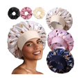 thumbnail image 1 of wonima11 3+3 Large Satin Bonnets with Scrunchies for Women, Wide Band Hair Bonnet for Sleeping Braids Curly Hair, 1 of 1