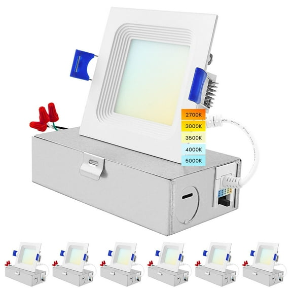 Luxrite 3 Inch Square LED Recessed Lighting, 8W, 5CCT Color Selectable 2700K-5000K, 540 Lumens, Wet Rated, ETL, Baffle Trim 6 Pack