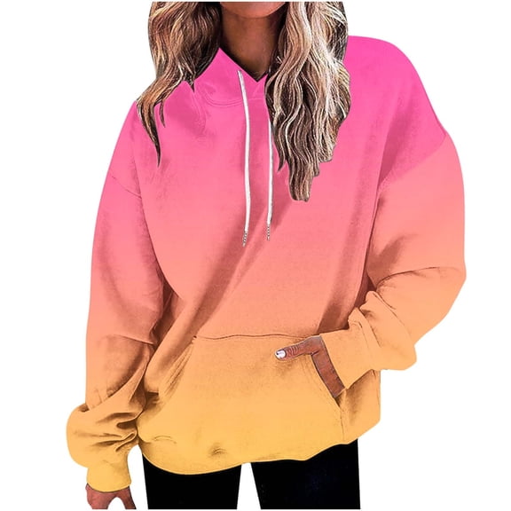 Busydd Womens Hoodies Gradient Color Hooded Sweatshirts Long Sleeve Shirts for Women Casual Loose Drawstring Oversized Hoodie Pullover Tops Fashion Fall Clothes with Pocket