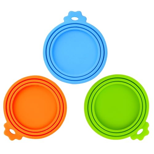 3 Pack Pet Food Can Covers,Universal Silicone Can Lids for Dog & Cat Food,Fits Most Standard Size Food Cans,BPA Free & Dishwasher Safe (Green Orange Blue)