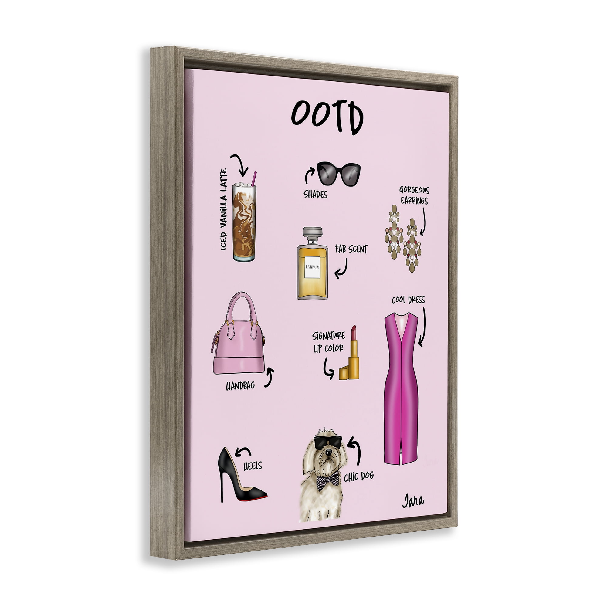 Stupell Industries Feminine Glam Outfit of the Day Brown Framed Floater Canvas Wall Art, design by Tara Boone