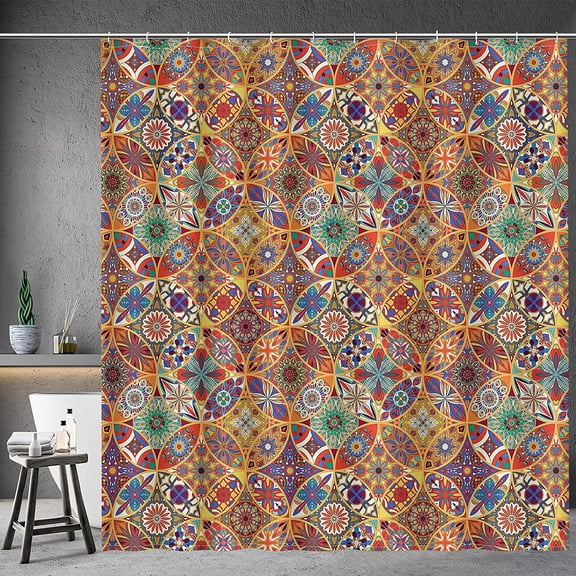 Shower Curtain Colorful Mandala Irregular Pattern Modern Bohemian Chic Shower Curtain Set with 12 Hooks for Bathroom Decor Accessories Bathtub Curtain, 72"x72"