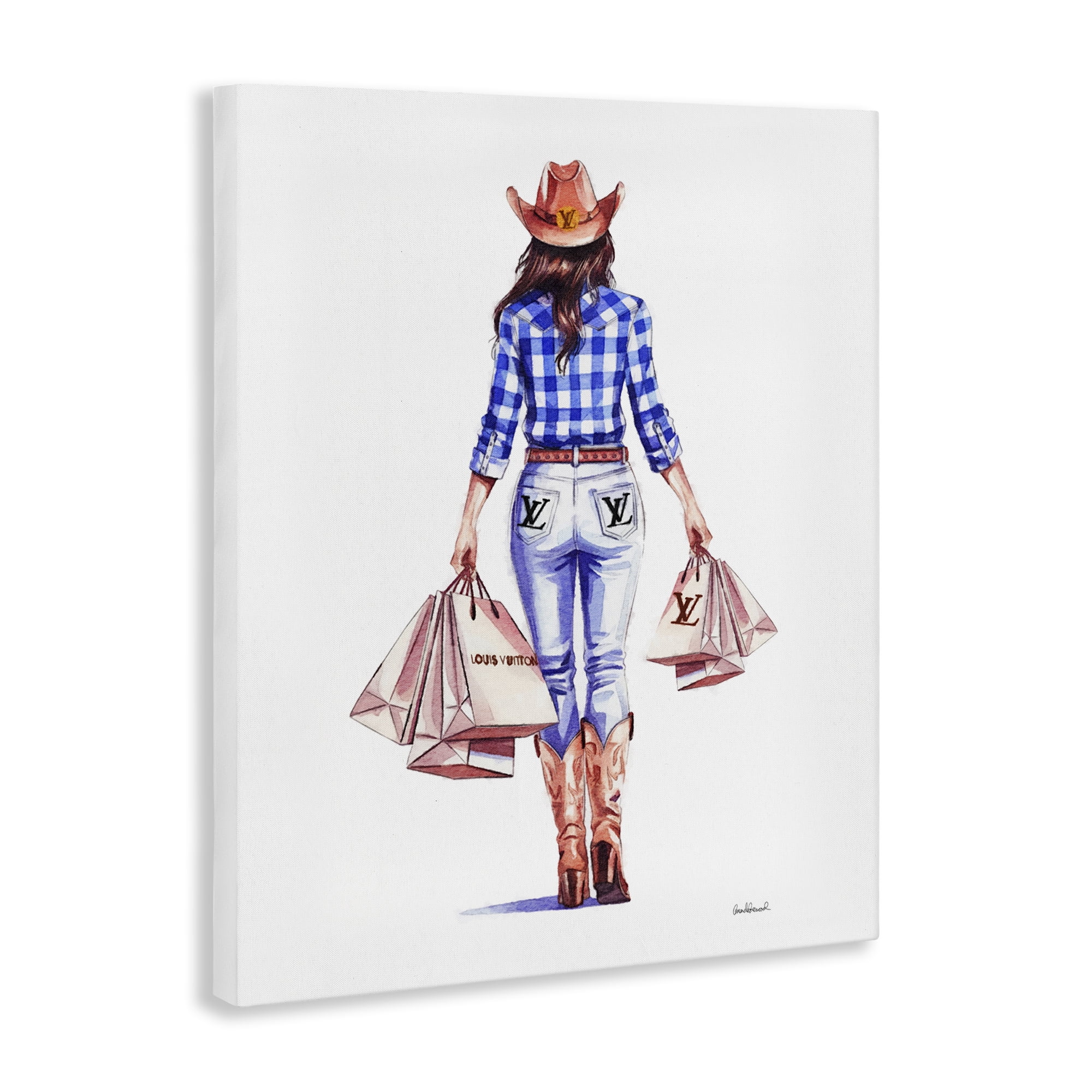 Stupell Industries Trendy Shopping Cowgirl People Painting Wrapped Canvas Art Print Wall Art, 24 x 30