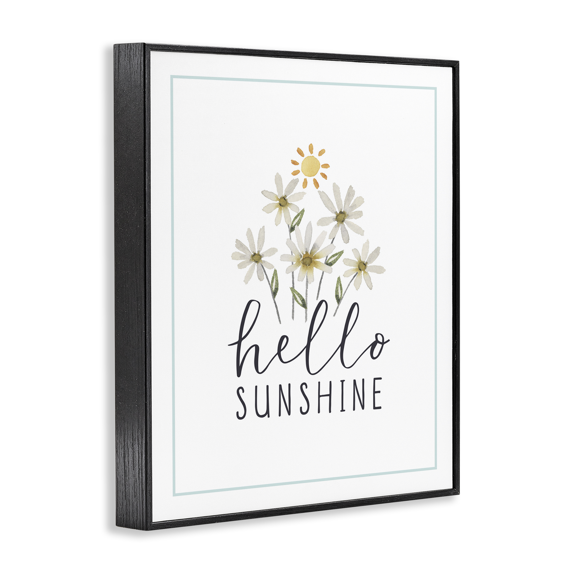 Stupell Industries Hello Sunshine with Daisies Botanical & Floral Painting Black Framed Art Print Wall Art, 24 x 30