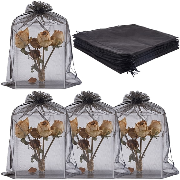 30Pcs Large Organza Bags Drawstring Jewelry Pouches Bulk 12x16 Inch Black Festival Wedding Party Favor Gift Mesh Bag